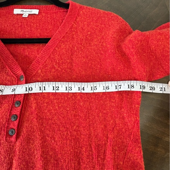 Madewell Wool Alpaca Blend Red Orange 3/4 Button Sweater Womens S Waffle Texture - Picture 6 of 9